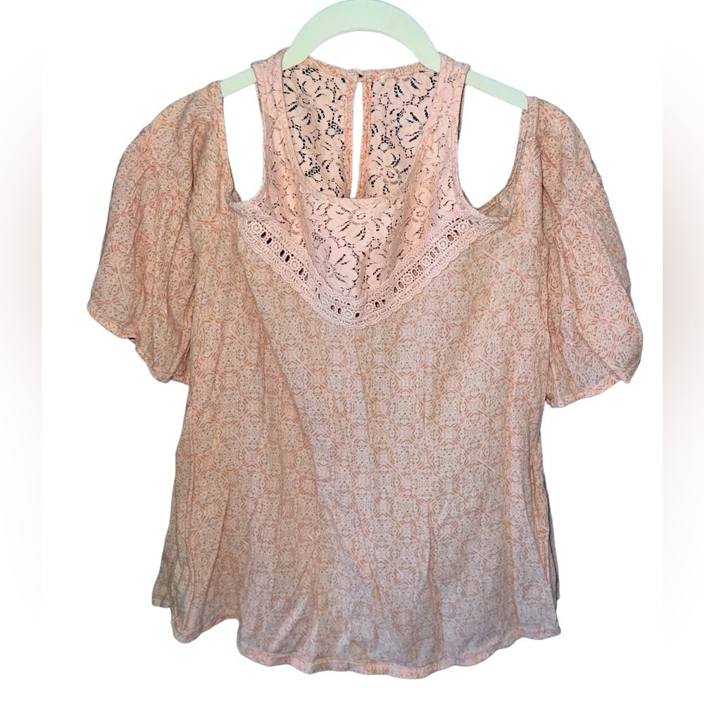 Hollister Open Shoulder Dusty Rose Pink Lace Shirt Top Boho Women’s Size Medium